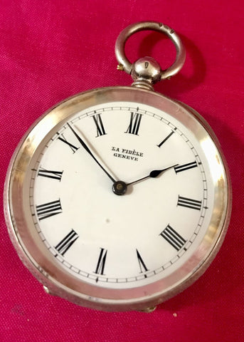 Antique silver ladies pocket watch signed by LA FIDE’LE GENEVE