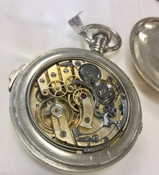 Military minute repeater perpetual  moon phase calendar chronograph pocket watch.