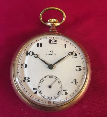 Antique Omega gold filled open face mechanical pocket  watch c.1914