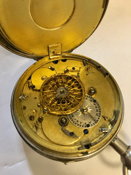 An Early rare silver verge quarter repeater Geneva pocket watch