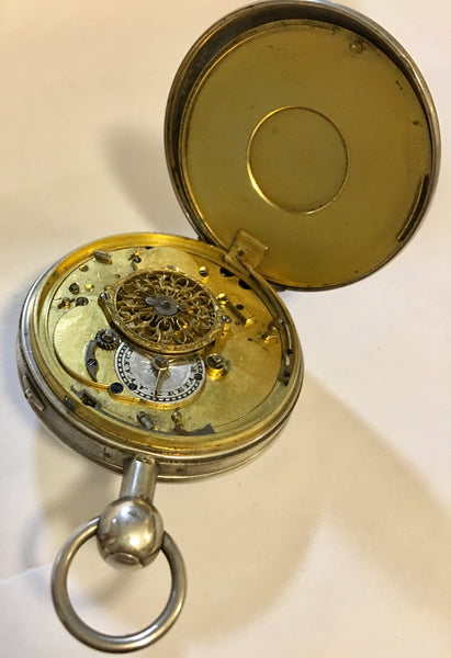 An Early rare silver verge quarter repeater Geneva pocket watch